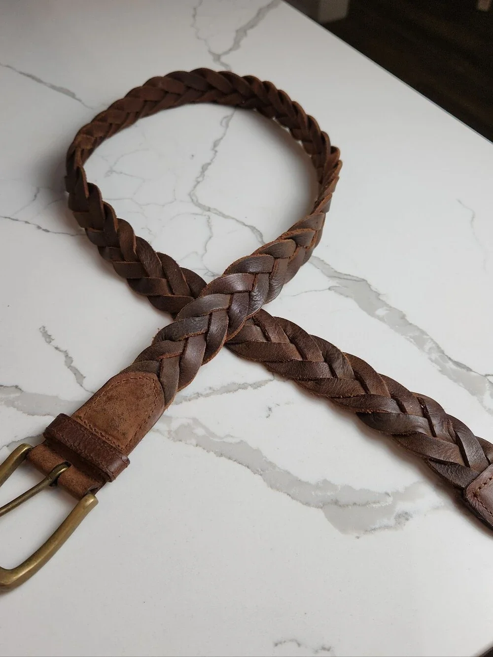 Men's Classic Braided Leather Comfort Belt, Brown, Size 34